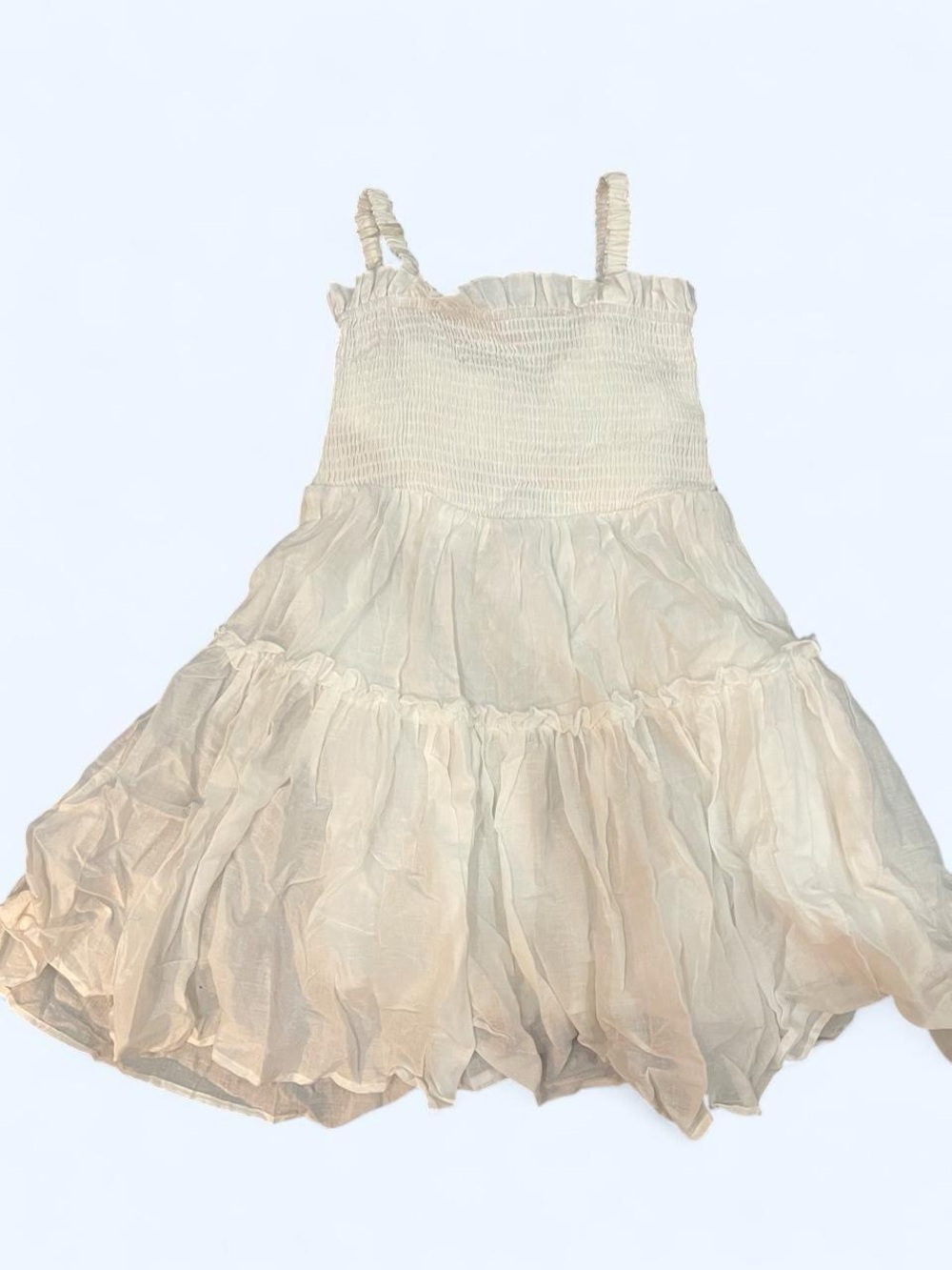 Fashion Nova Cream Smocked Tiered Mini Dress with Ruffled Straps
